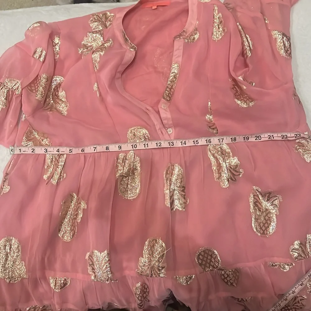 Simply Southern pink gauzy tiered short dress foiled tinsel gold pineapples XXL - Picture 13 of 13